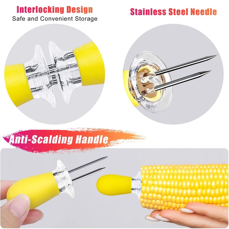 AQRINGO 12 Pcs/6 Pairs Corn Holders, Stainless Steel Corn Cob Holders Corn on The Cob Skewers for BBQ Twin Pin Sweetcorn Holders, Interlocking Design Corn Skewers Forks for Home Cooking BBQ,4 Colors - Image 4